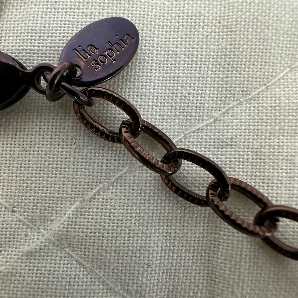 Lia Sophia Haute Long Bold Ring Link Chain Necklace Gunmetal Bronze Finish Boho